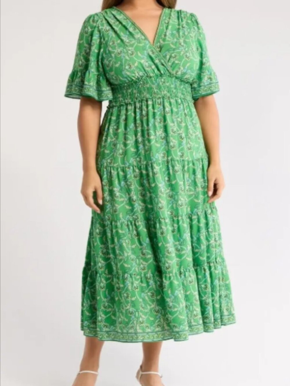 Maxi Studio Short Sleeve V-Neck Maxi Dress, Flutter Sleeve - Womens Medium